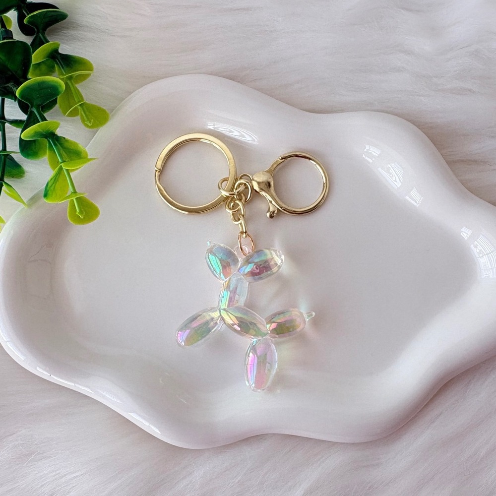 Iridescent Crystal Clear Balloon Dog Keychain/ Bag Charm
